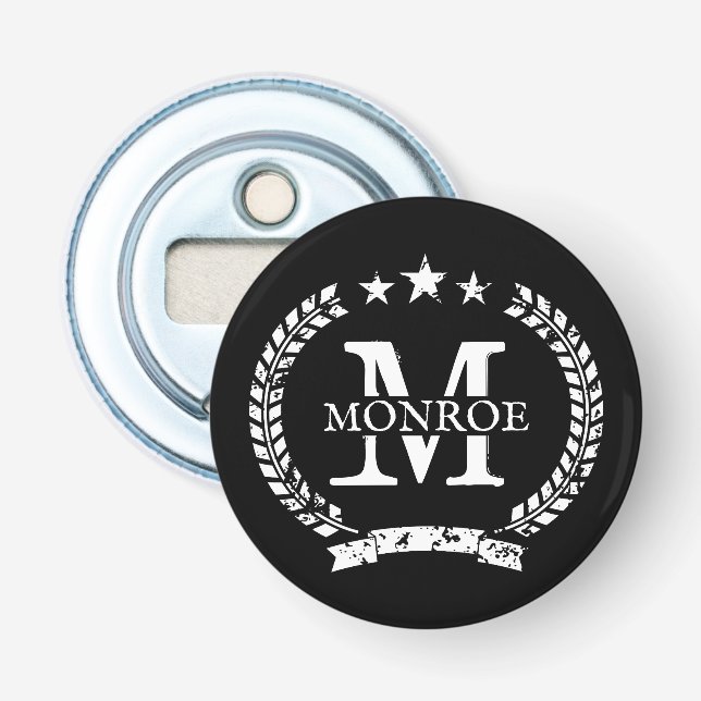 Vintage name monogram magnetic beer bottle opener (Front)