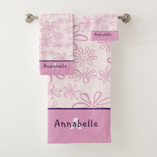 Vintage Name & Pink & Blush Floral Doodle Pattern Bath Towel Set