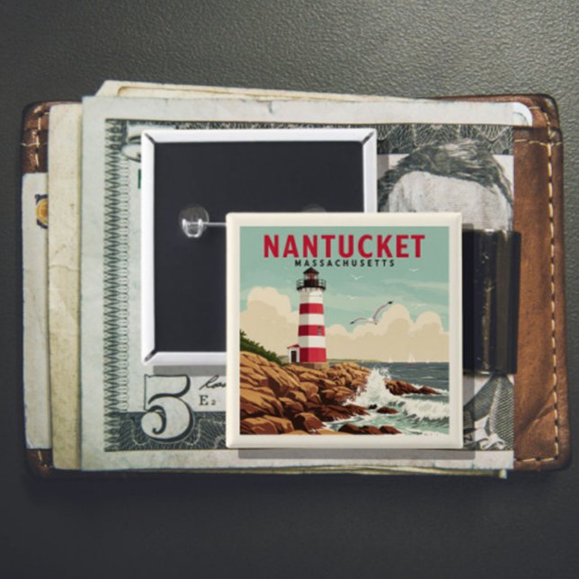 Vintage Nantucket Massachusetts 2 Inch Square Button (Creator Uploaded)
