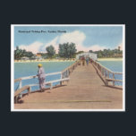 Vintage Naples, Florida Postcard<br><div class="desc">Municipal Fishing Pier, Naples, Florida vintage postcard . This is a reproduction of a vintage postcard showing a fishing pier in early Naples, Florida, with people on the pier and houses, trees, and automobiles on the beach behind. It is probably from around the late 40s or early 50s. Bright colours...</div>