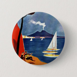 Vintage Napoli Travel Love Romance 2 Inch Round Button