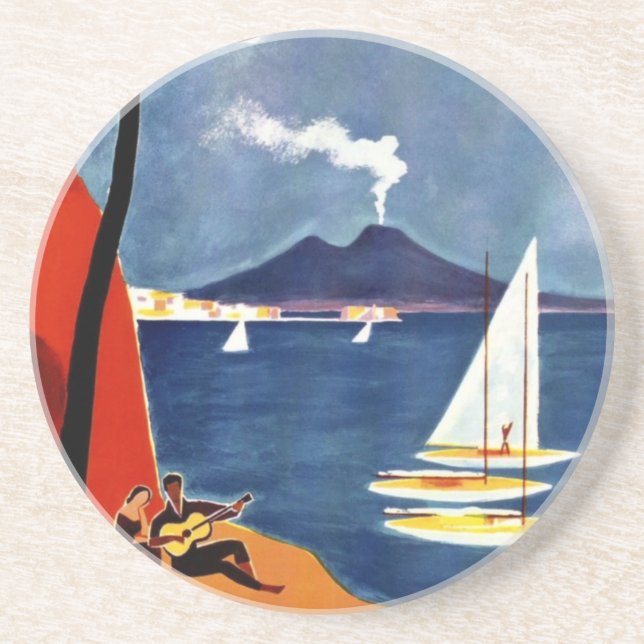 Vintage Napoli Travel Love Romance Coaster (Front)