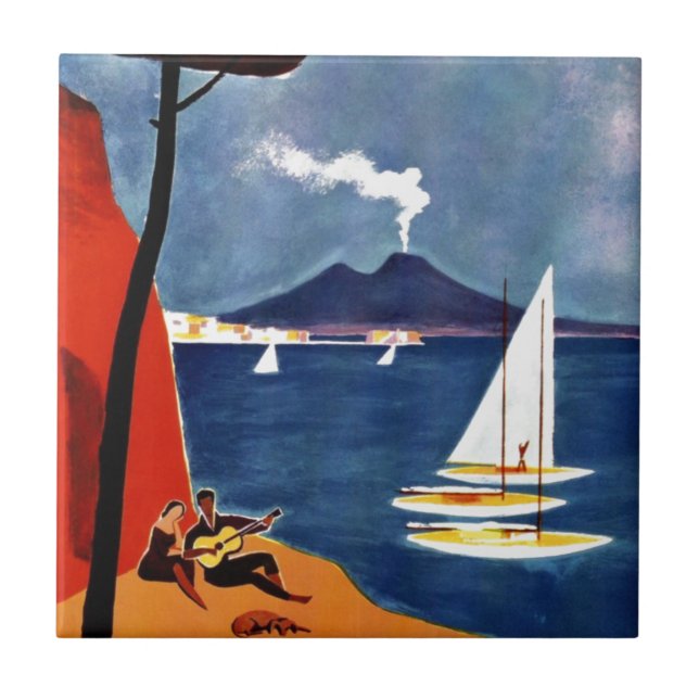 Vintage Napoli Travel Love Romance Tile (Front)