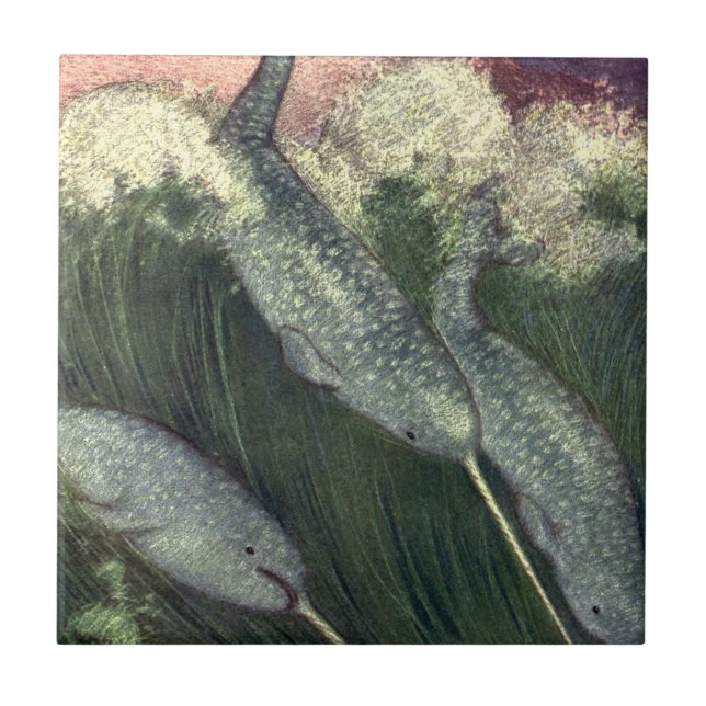 Vintage Narwhals, Marine Life Whales Ocean Animals Tile (Front)