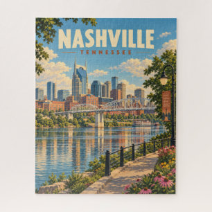 Vintage Nashville Skyline Cumberland River Jigsaw Puzzle