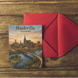 Vintage Nashville Tennessee Travel Skyline Art Postcard