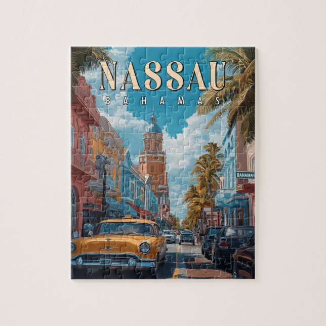 Vintage Nassau Bahamas - Classic Tropical Jigsaw Puzzle (Vertical)