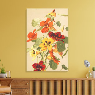Vintage Nasturtium Floral Botanical Garden Art Canvas Print