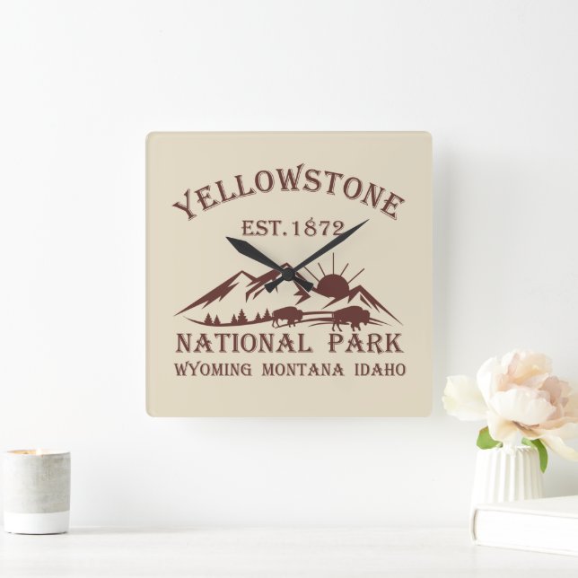 Vintage National Park Yellowstone Square Wall Clock (Home)