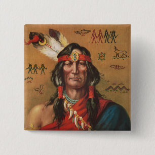 Vintage Native American Chief Portrait Art 2 Inch Square Button