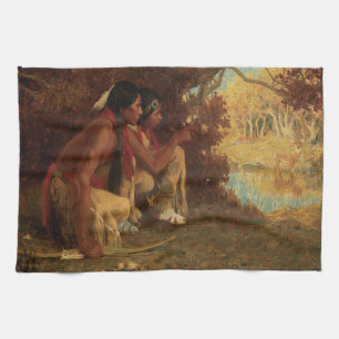Vintage Native American, Hunting for Deer by Couse Kitchen Towel