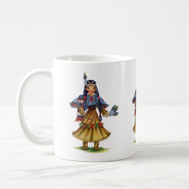 Vintage Native American in traditional dress Coffee Mug (Left)