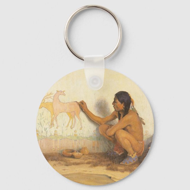 Vintage Native American, Indian Artist by Couse Keychain (Front)