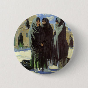 Vintage Native American, Taos Girls by Walter Ufer 2 Inch Round Button