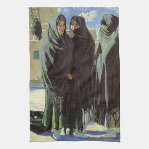 Vintage Native American, Taos Girls by Walter Ufer Kitchen Towel