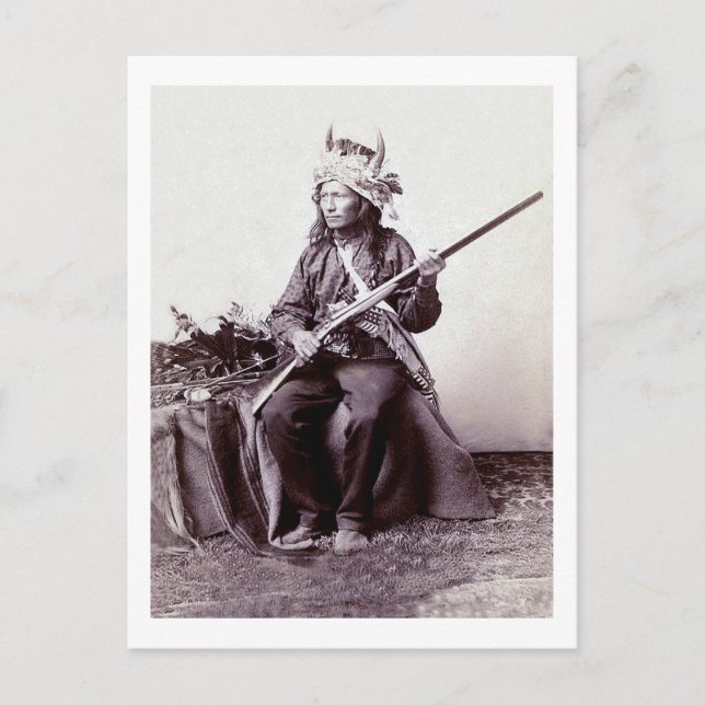 Vintage Native American Warrior Portrait Postcard (Front)