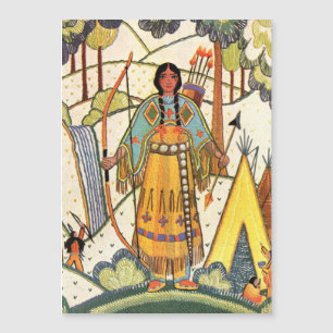 Vintage Native American Woman Village Forest
