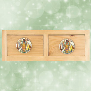 Vintage Native American Woman Village Forest Ceramic Knob