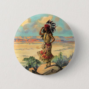 Vintage Native American Woman With Headdress Art 2 Inch Round Button