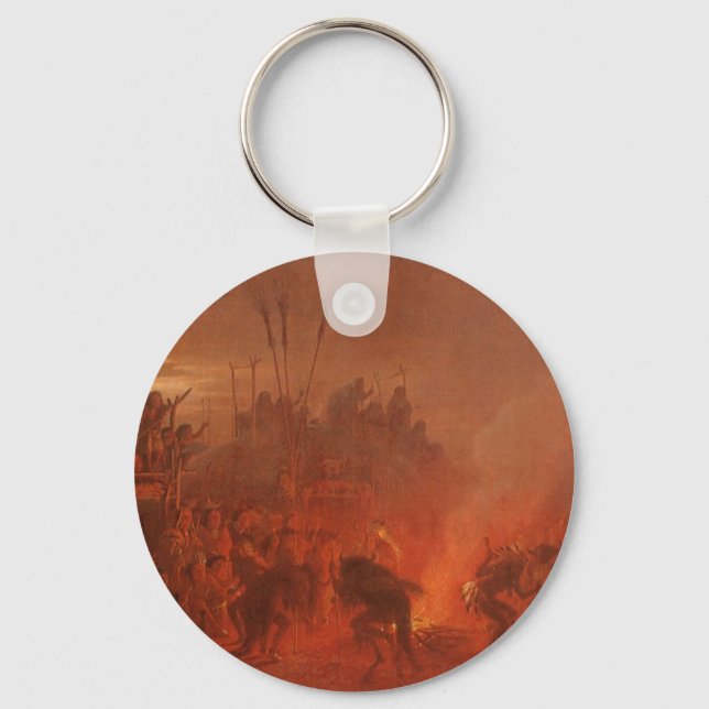 Vintage Native Americans, Buffalo Dance by Wimar Keychain (Front)