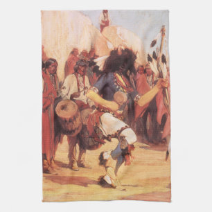 Vintage Native Americans Buffalo Dancer by Cassidy Kitchen Towel