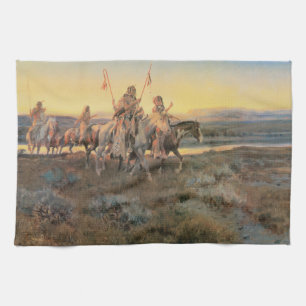 Vintage Native Americans, Piegans by CM Russell Kitchen Towel