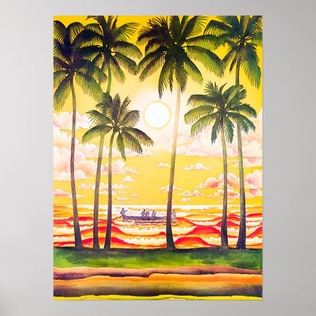Vintage Native Canoe Airline Hawaii Travel Poster (Front)