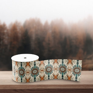 Vintage Native Feather Retro Dream Catcher Pattern Grosgrain Ribbon