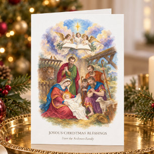 Vintage Nativity & Angels Catholic Christmas Card