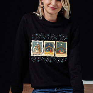 Vintage Nativity Christmas Stamps Collection Sweatshirt
