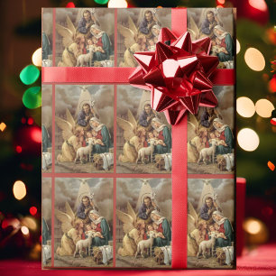 Vintage Nativity Holy Family w Angel Christmas Wrapping Paper