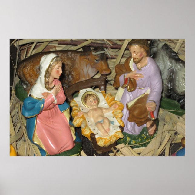 Vintage Nativity Manger Scene Christmas Poster (Front)