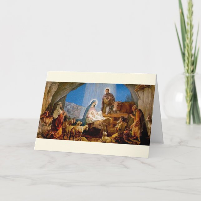 Vintage Nativity Scene Religious Christmas Card (Front)