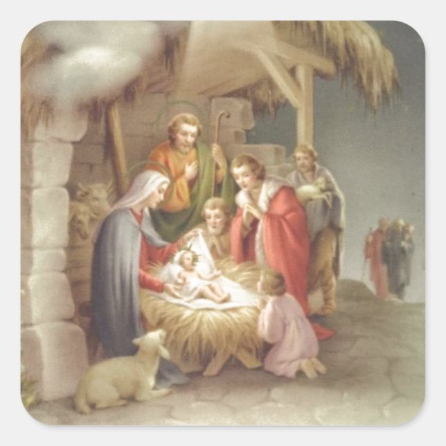 Vintage Nativity Scene Square Sticker (Front)