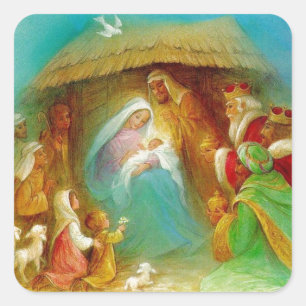 Vintage Nativity Scene Square Sticker