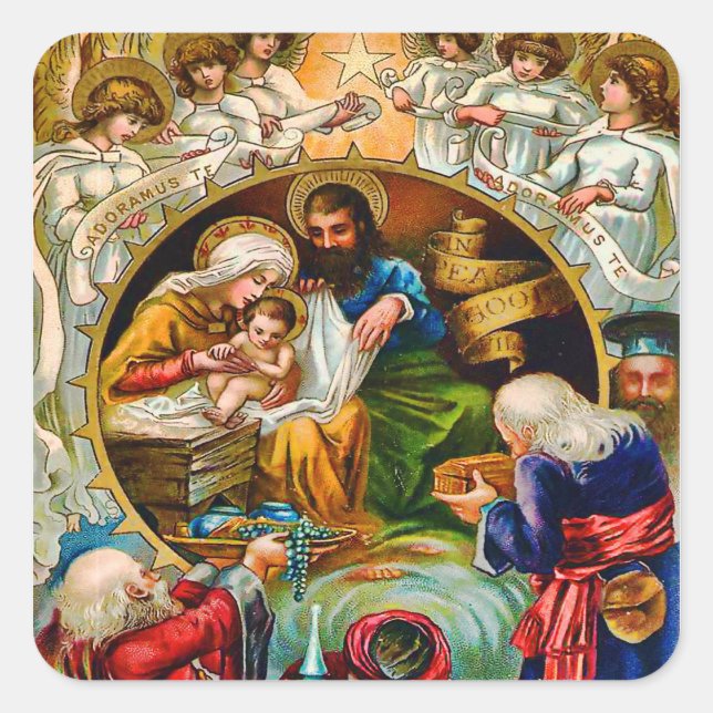 Vintage Nativity Scene Sticker (Front)