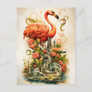 Vintage Natural Flower Flamingos Paradise Holiday Postcard