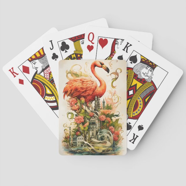 Vintage Natural Flower Flamingos Paradise Playing Cards (Back)
