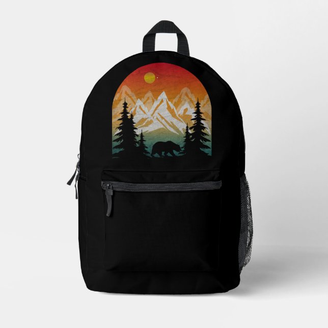 Vintage Nature Bear Printed Backpack (Front)
