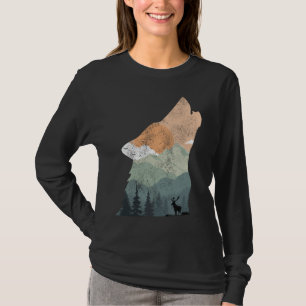vintage nature design with silhouette of wolf T-Shirt
