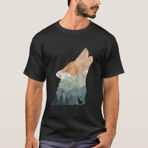vintage nature design with silhouette of wolf T-Shirt