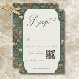 Vintage Nature William Morris Elegant Wedding QR RSVP Card
