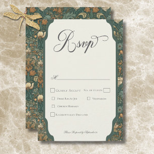Vintage Nature William Morris Elegant Wedding RSVP Card