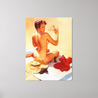 Vintage Naughty Beach Beauty Pin Up Girl Canvas