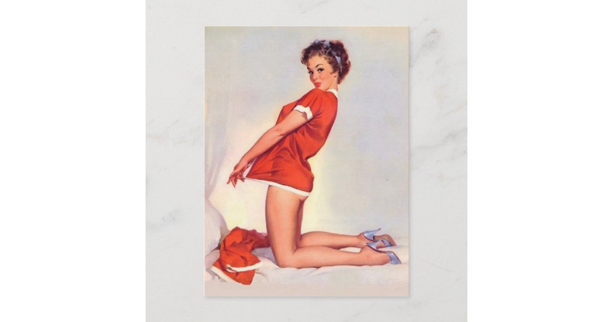 Vintage Naughty Christmas Pin Up Girl Holiday Postcard Zazzleca 