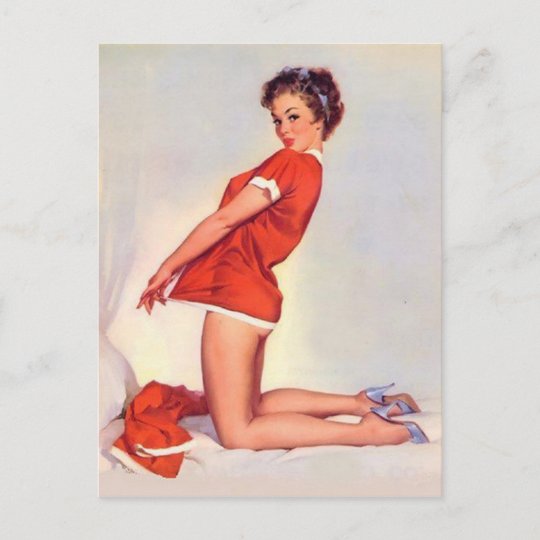 Vintage Naughty Christmas Pin Up Girl Holiday Postcard