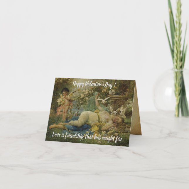Vintage Naughty Cupid Oil Painting Thank You Card (Front)