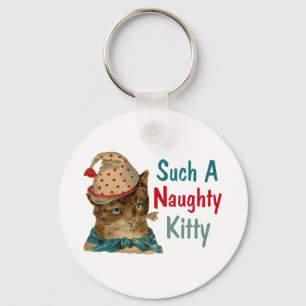 Vintage Naughty Kitty With Fish In Mouth Keychain