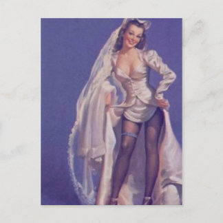 Vintage Naughty Pin Up Bride Postcard
