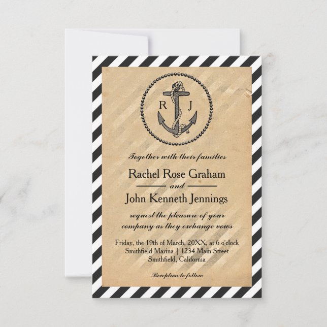 Vintage Nautical Anchor - 3x5 Wedding Invitation (Front)